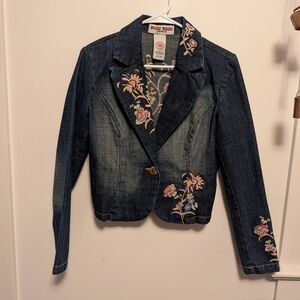 Vintage Y2K Bisou Bisou Floral Embroidered Jean Jacket